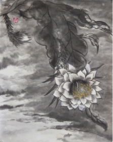 「月下美人」　水墨画　F8　松尾好高