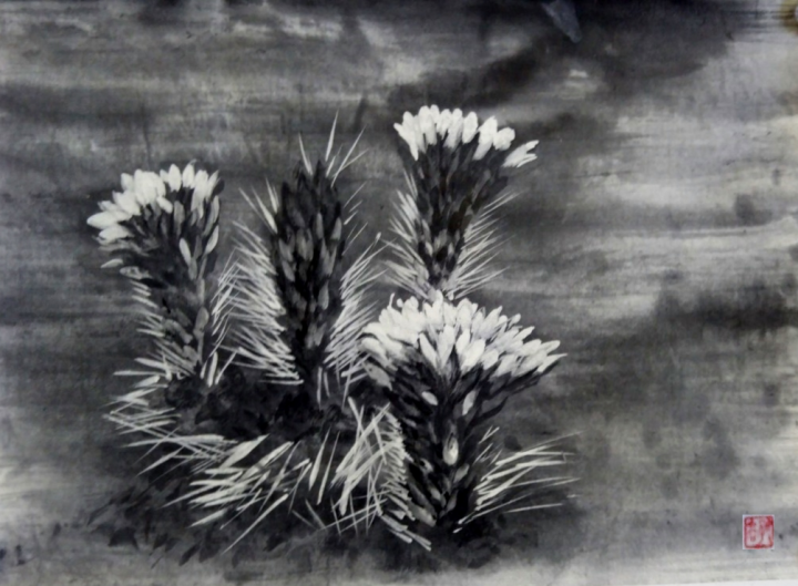 「「サボテン」　水墨画　F4　松尾好高