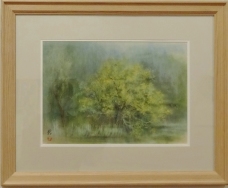 【岸辺に立つ木」　日本画家　戸田みどり